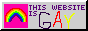 A button with text reading THIS WEBSITE IS GAY! alongside a rainbow.