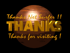 An animated GIF featuring a planet with text overlaid that reads Thanks Net Surfer!! THANKS Thanks for visiting! The text shakes and finally bursts.