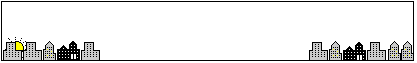 An animated GIF featuring a city which a train drives through, bringing the letters WELCOME into frame as day turns to night.